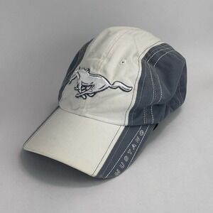 Vintage Ford Mustang Hat Blue & White Adjustable Size Strap Embroidered